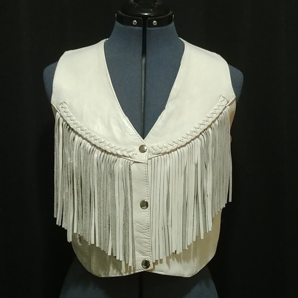 White Leather Fringe Vest